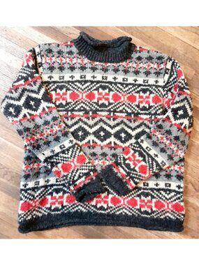 Vintage Womens Wool Blend Fair Isle Sweater Warm Comfy Winter Size M
